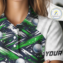 Load image into Gallery viewer, Womens Golf Polo Shirts Custom Black And Green Golf Ball Pattern Golf Attire For Ladies, Golfer Gifts NBT574
