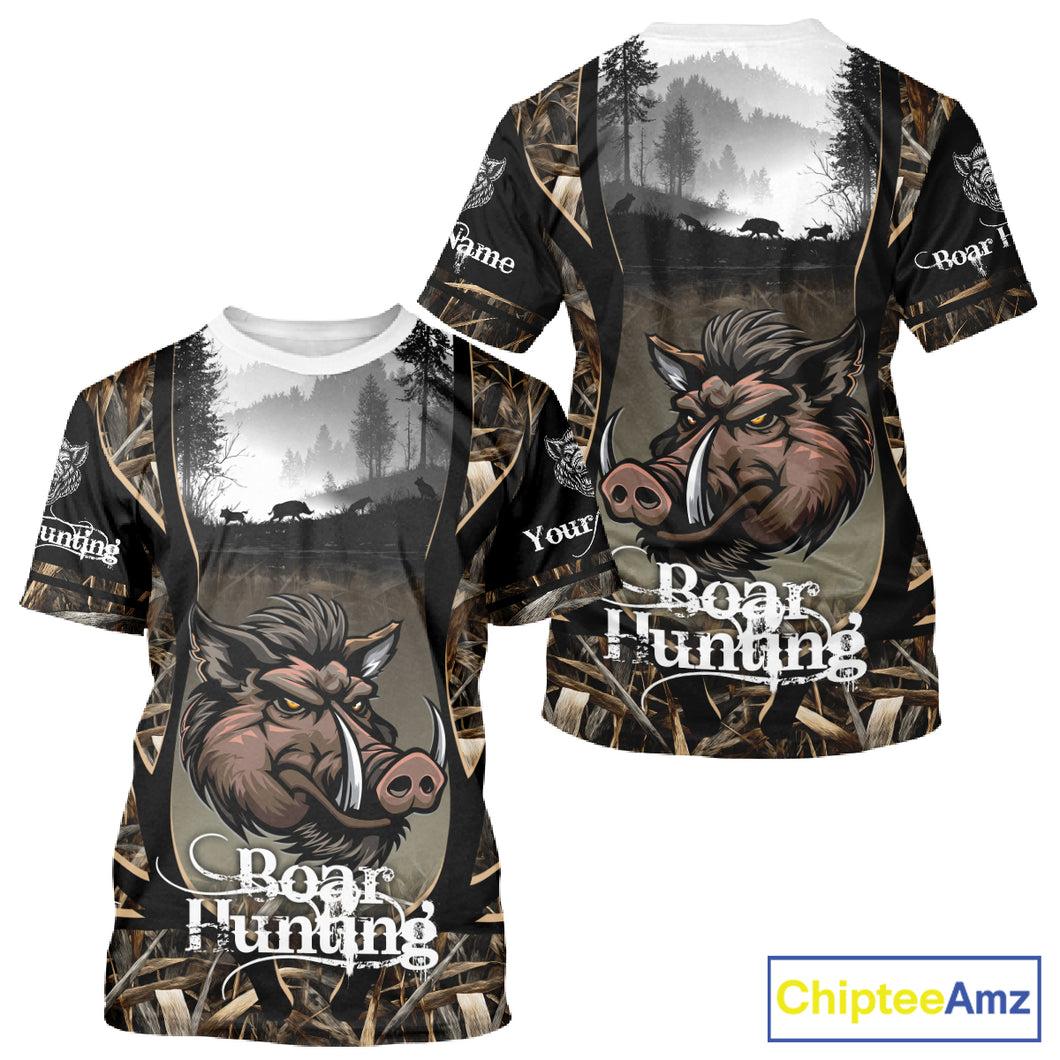 Personalized Wild Boar Hunting Camo 3D Print Custom Name Shirts, Hunting Gifts NBT195