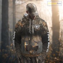 Load image into Gallery viewer, Personalized Forest Camo Deer Hunting Clothes Custom Name Whitetail Deer Design Hunting Hoodie NBT305