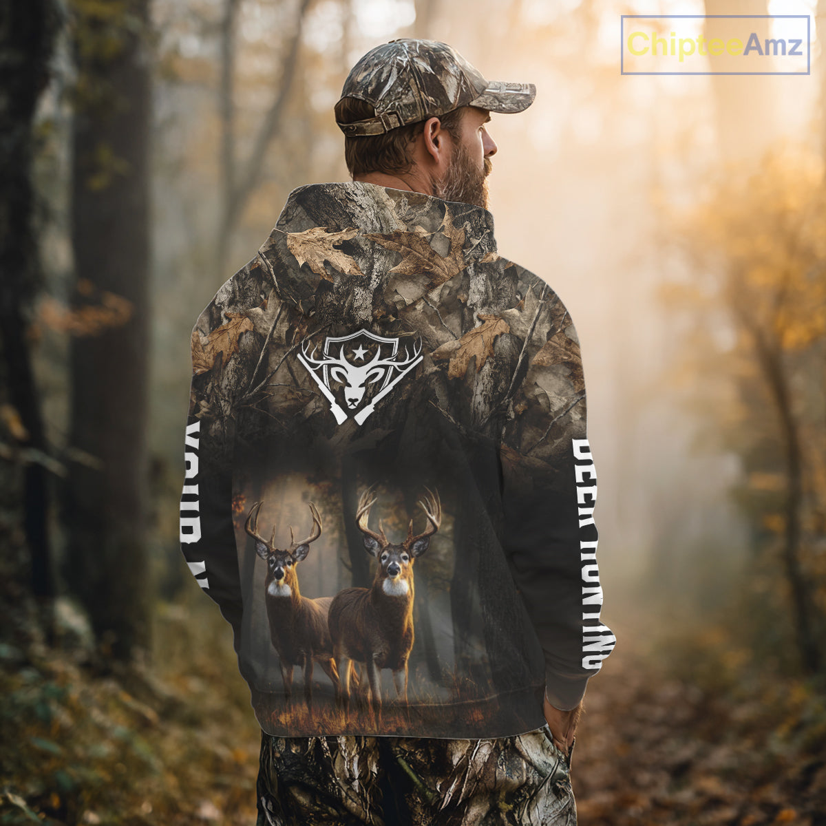 Personalized Forest Camo Deer Hunting Clothes Custom Name Whitetail Deer Design Hunting Hoodie NBT305