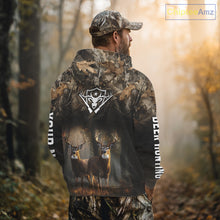 Load image into Gallery viewer, Personalized Forest Camo Deer Hunting Clothes Custom Name Whitetail Deer Design Hunting Hoodie NBT305
