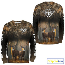 Load image into Gallery viewer, Personalized Forest Camo Deer Hunting Clothes Custom Name Whitetail Deer Design Hunting Hoodie NBT305