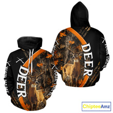 Load image into Gallery viewer, Whitetail Deer Hunting Shirt Custom Name Orange Autumn Leaves Camo, Season Hunting Hoodies For Men NBT307