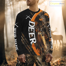 Load image into Gallery viewer, Whitetail Deer Hunting Shirt Custom Name Orange Autumn Leaves Camo, Season Hunting Hoodies For Men NBT307