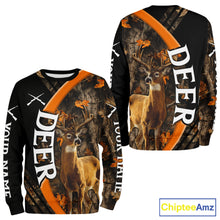 Load image into Gallery viewer, Whitetail Deer Hunting Shirt Custom Name Orange Autumn Leaves Camo, Season Hunting Hoodies For Men NBT307