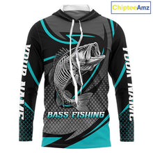 Load image into Gallery viewer, Personalized Bass Hooded Fishing Shirts Long Sleeve Fish Skeleton Custom Fishing Jersey NBT358