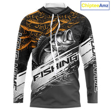 Load image into Gallery viewer, Personalized Bass Fishing Hood Long Sleeve UV Protection Custom Black &amp; Yellow Shirts, Bass Tournament Jerseys NBT359