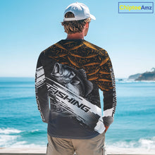 Load image into Gallery viewer, Personalized Bass Fishing Hood Long Sleeve UV Protection Custom Black &amp; Yellow Shirts, Bass Tournament Jerseys NBT359