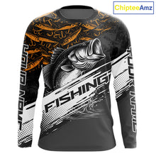 Load image into Gallery viewer, Personalized Bass Fishing Hood Long Sleeve UV Protection Custom Black &amp; Yellow Shirts, Bass Tournament Jerseys NBT359