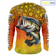 Load image into Gallery viewer, Personalized Bass Fishing Long Sleeve Fishing Shirt Yellow Camo, Bass Fishing Shirts NBT459