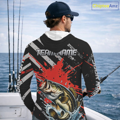 Custom Largemouth Bass Long Sleeve Hooded Tournament Fishing Shirts, Largemouth Fishing Jerseys NBT712