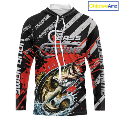 Custom Largemouth Bass Long Sleeve Hooded Tournament Fishing Shirts, Largemouth Fishing Jerseys NBT712
