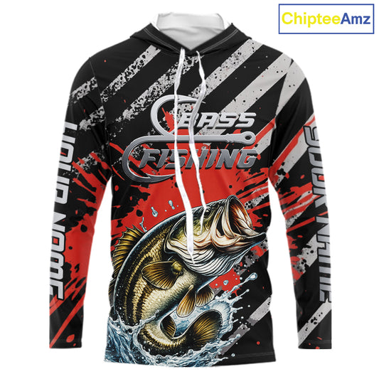 Custom Largemouth Bass Long Sleeve Hooded Tournament Fishing Shirts, Largemouth Fishing Jerseys NBT712