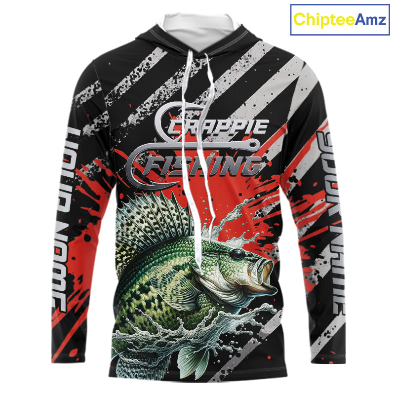 Custom Crappie Long Sleeve Hooded Tournament Fishing Shirts, Crappie Fishing Jerseys NBT713