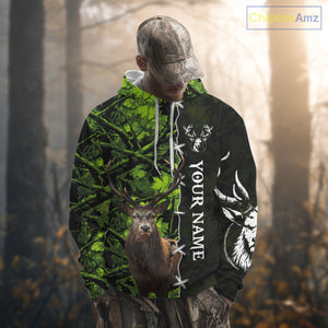 Green Camo Deer Hunting Hoodie, Longsleeve Shirt for Deer Season, Hunting Gifts for Men NBT10