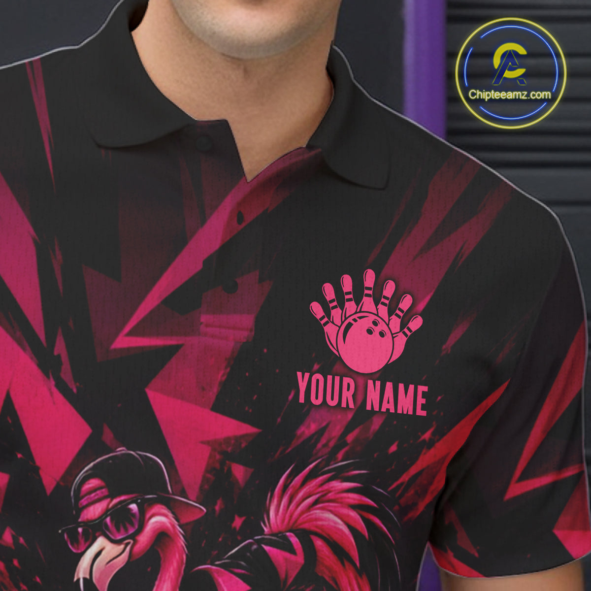 Funny Pink Flamingo Custom Polo & 1/4 Quarter Zip Bowling Shirts For Men, Flamingo Bowling Team Outfits NBT1040