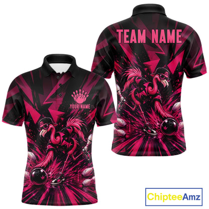 Funny Pink Flamingo Custom Polo & 1/4 Quarter Zip Bowling Shirts For Men, Flamingo Bowling Team Outfits NBT1040