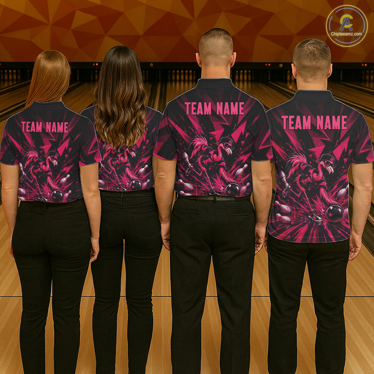 Funny Pink Flamingo Custom Polo & 1/4 Quarter Zip Bowling Shirts For Men, Flamingo Bowling Team Outfits NBT1040