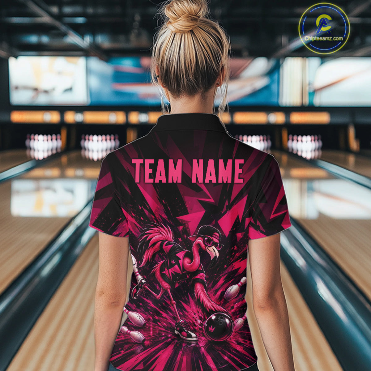 Funny Pink Flamingo Custom Polo & 1/4 Quarter Zip Bowling Shirts For Women, Flamingo Bowling Team Outfits NBT1040