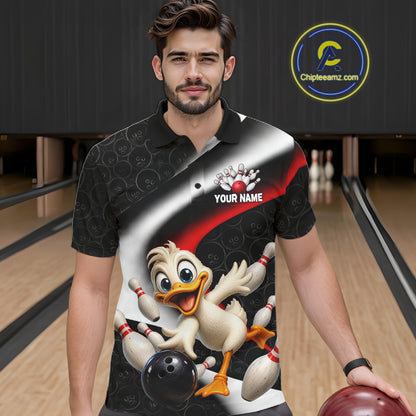 Funny Duck Bowling Team Shirt For Men Custom Bowling League Outfit Polo & 1/4 Quarter Zip NBT1042
