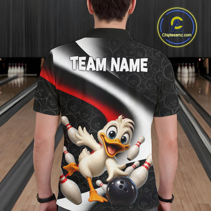 Funny Duck Bowling Team Shirt For Men Custom Bowling League Outfit Polo & 1/4 Quarter Zip NBT1042