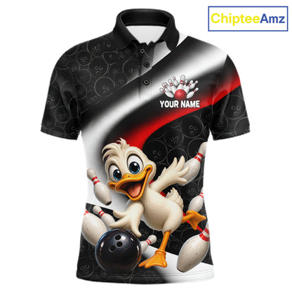 Funny Duck Bowling Team Shirt For Men Custom Bowling League Outfit Polo & 1/4 Quarter Zip NBT1042