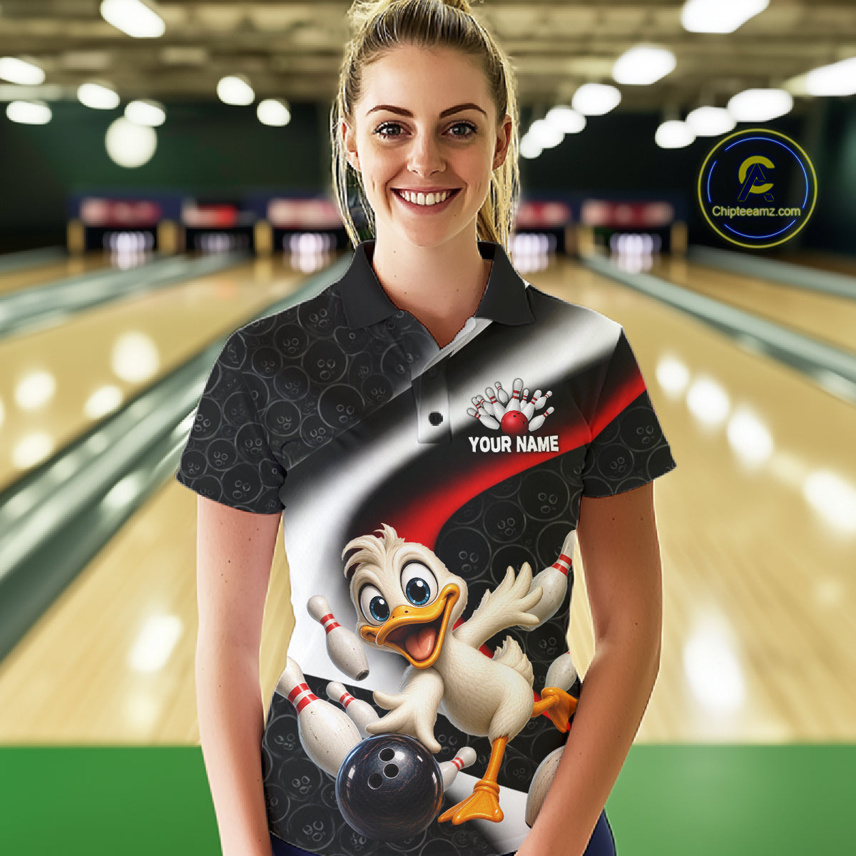 Funny Duck Bowling Team Shirt For Women Custom Bowling League Outfit Polo & 1/4 Quarter Zip NBT1042