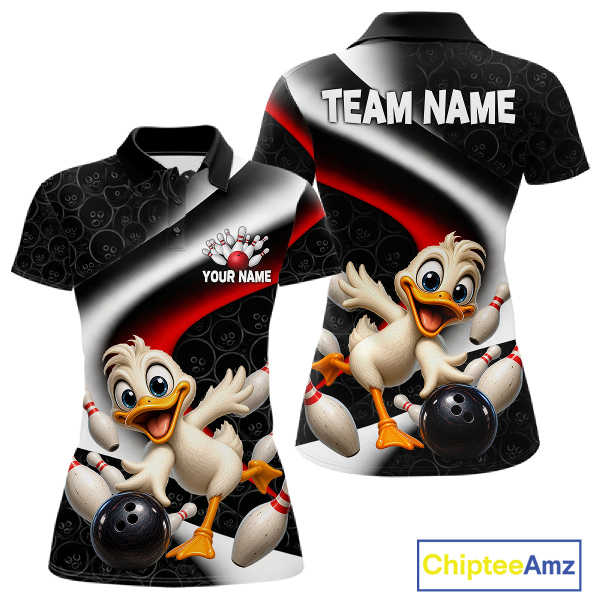 Funny Duck Bowling Team Shirt For Women Custom Bowling League Outfit Polo & 1/4 Quarter Zip NBT1042