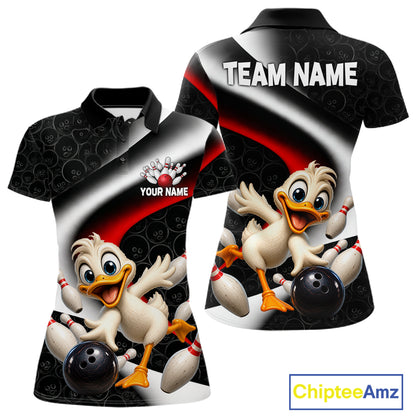 Funny Duck Bowling Team Shirt For Women Custom Bowling League Outfit Polo & 1/4 Quarter Zip NBT1042