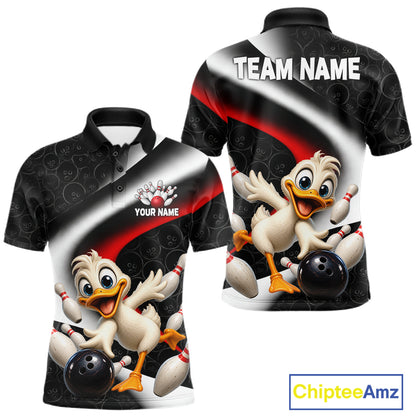 Funny Duck Bowling Team Shirt For Men Custom Bowling League Outfit Polo & 1/4 Quarter Zip NBT1042