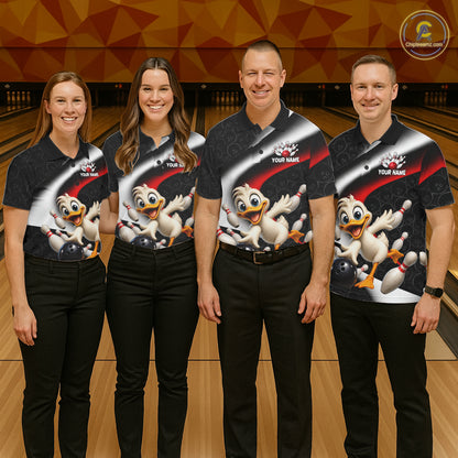 Funny Duck Bowling Team Shirt For Men Custom Bowling League Outfit Polo & 1/4 Quarter Zip NBT1042