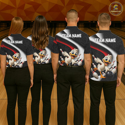 Funny Duck Bowling Team Shirt For Men Custom Bowling League Outfit Polo & 1/4 Quarter Zip NBT1042