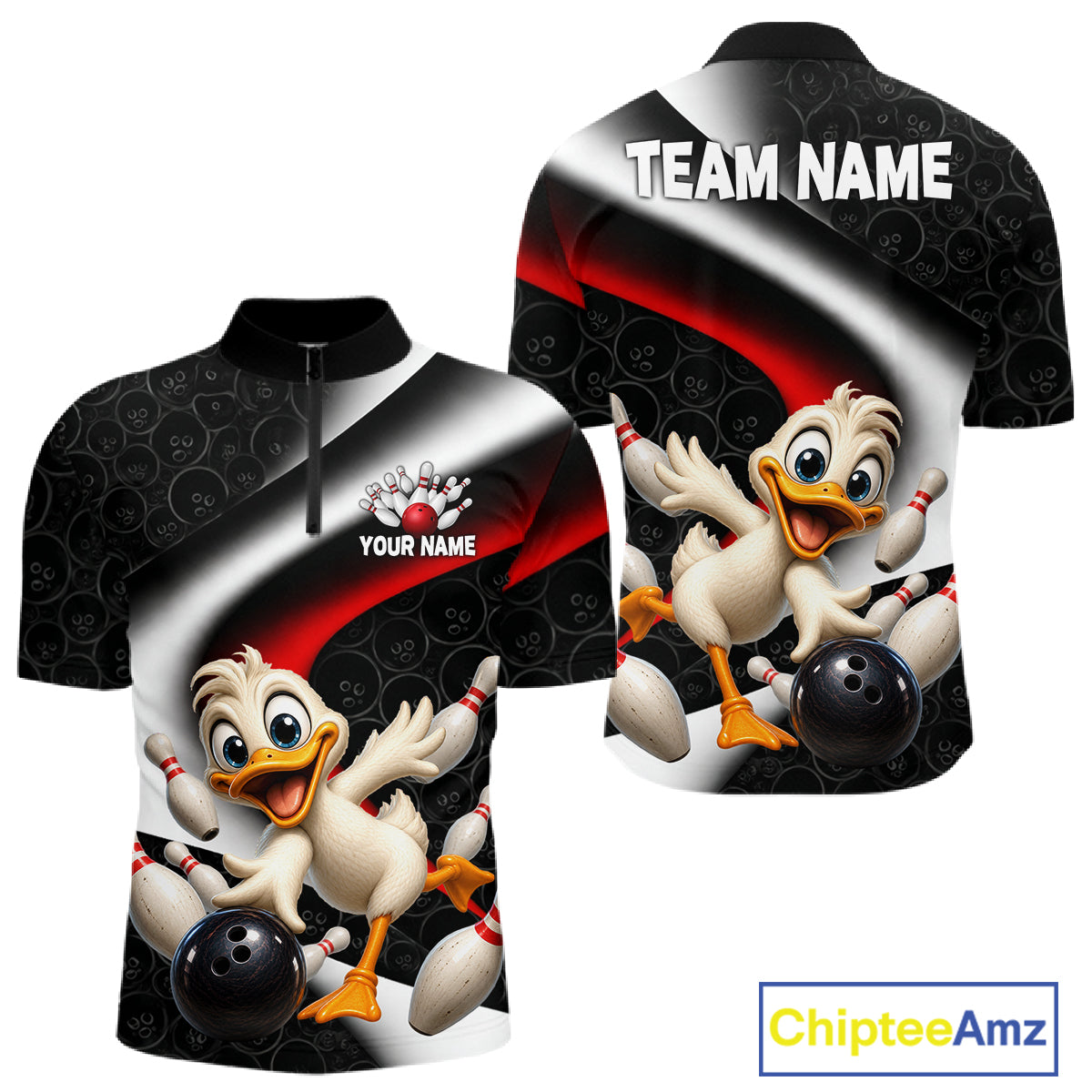 Funny Duck Bowling Team Shirt For Men Custom Bowling League Outfit Polo & 1/4 Quarter Zip NBT1042