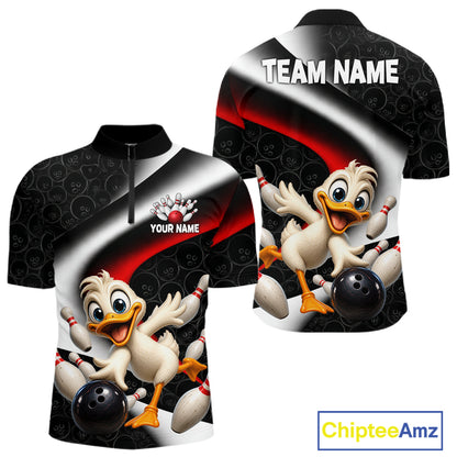 Funny Duck Bowling Team Shirt For Men Custom Bowling League Outfit Polo & 1/4 Quarter Zip NBT1042