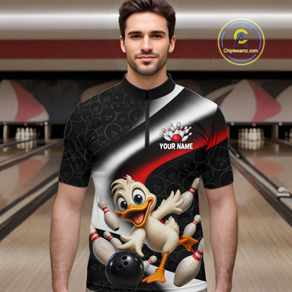 Funny Duck Bowling Team Shirt For Men Custom Bowling League Outfit Polo & 1/4 Quarter Zip NBT1042