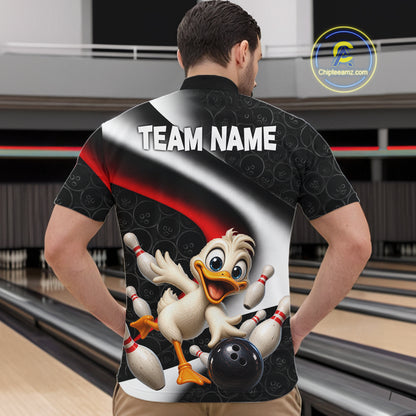 Funny Duck Bowling Team Shirt For Men Custom Bowling League Outfit Polo & 1/4 Quarter Zip NBT1042
