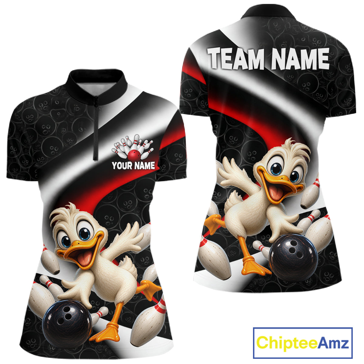 Funny Duck Bowling Team Shirt For Women Custom Bowling League Outfit Polo & 1/4 Quarter Zip NBT1042