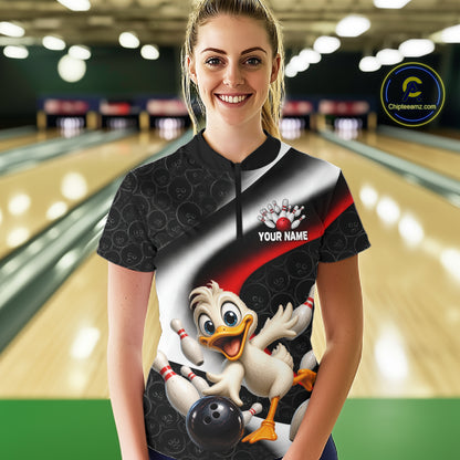 Funny Duck Bowling Team Shirt For Women Custom Bowling League Outfit Polo & 1/4 Quarter Zip NBT1042