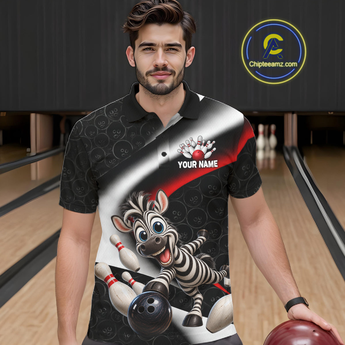 Funny Zebra Bowling Team Shirt For Men Custom Bowling League Outfit Polo & 1/4 Quarter Zip NBT1043