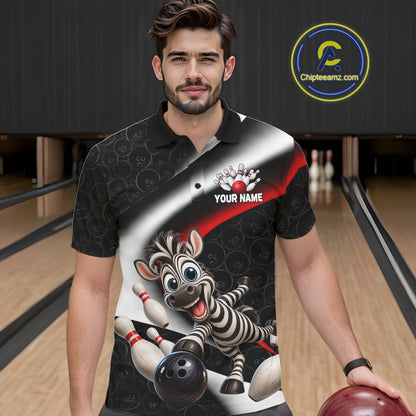Funny Zebra Bowling Team Shirt For Men Custom Bowling League Outfit Polo & 1/4 Quarter Zip NBT1043