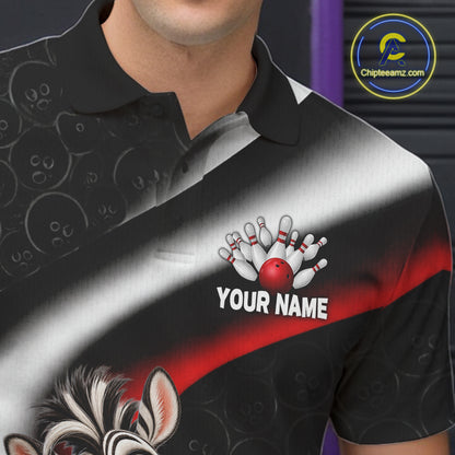 Funny Zebra Bowling Team Shirt For Men Custom Bowling League Outfit Polo & 1/4 Quarter Zip NBT1043