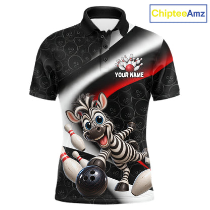 Funny Zebra Bowling Team Shirt For Men Custom Bowling League Outfit Polo & 1/4 Quarter Zip NBT1043