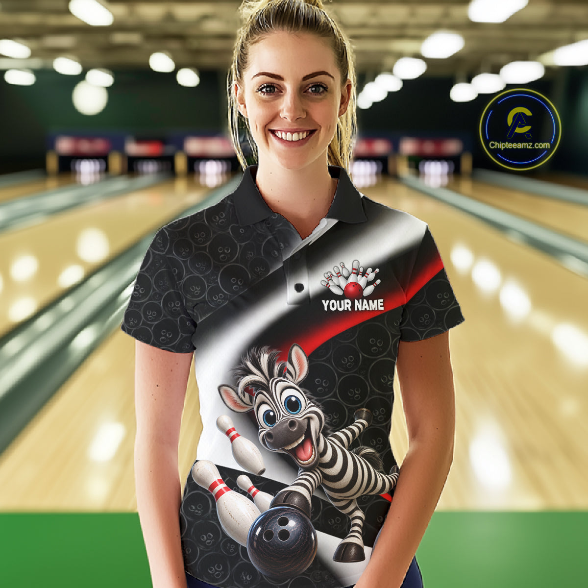 Funny Zebra Bowling Team Shirt For Women Custom Bowling League Outfit Polo & 1/4 Quarter Zip NBT1043