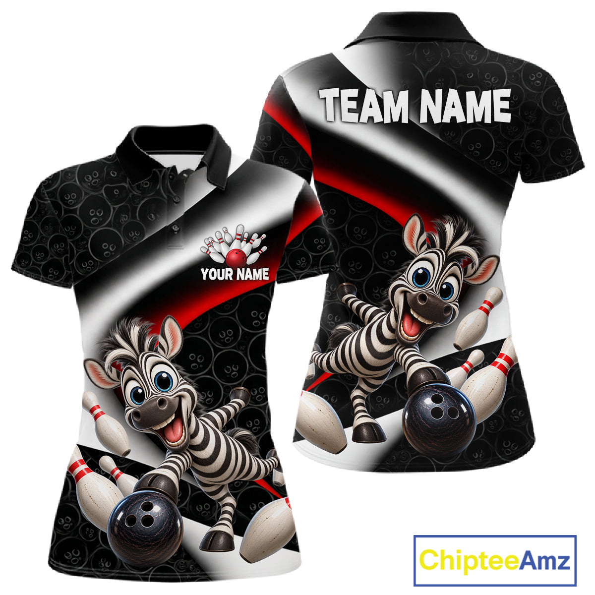Funny Zebra Bowling Team Shirt For Women Custom Bowling League Outfit Polo & 1/4 Quarter Zip NBT1043
