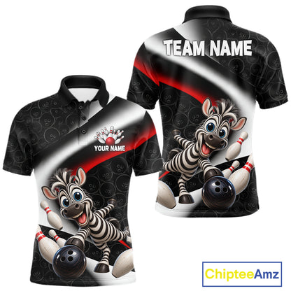 Funny Zebra Bowling Team Shirt For Men Custom Bowling League Outfit Polo & 1/4 Quarter Zip NBT1043