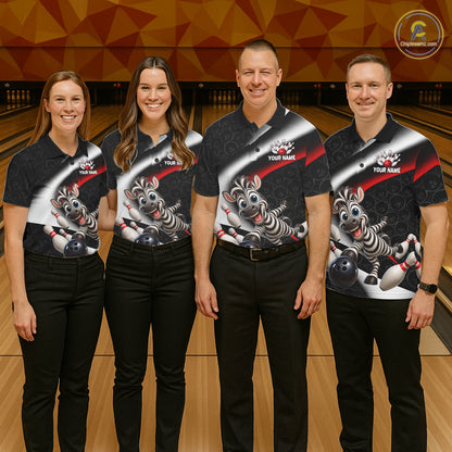 Funny Zebra Bowling Team Shirt For Men Custom Bowling League Outfit Polo & 1/4 Quarter Zip NBT1043