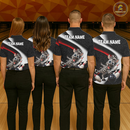 Funny Zebra Bowling Team Shirt For Men Custom Bowling League Outfit Polo & 1/4 Quarter Zip NBT1043