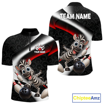 Funny Zebra Bowling Team Shirt For Men Custom Bowling League Outfit Polo & 1/4 Quarter Zip NBT1043
