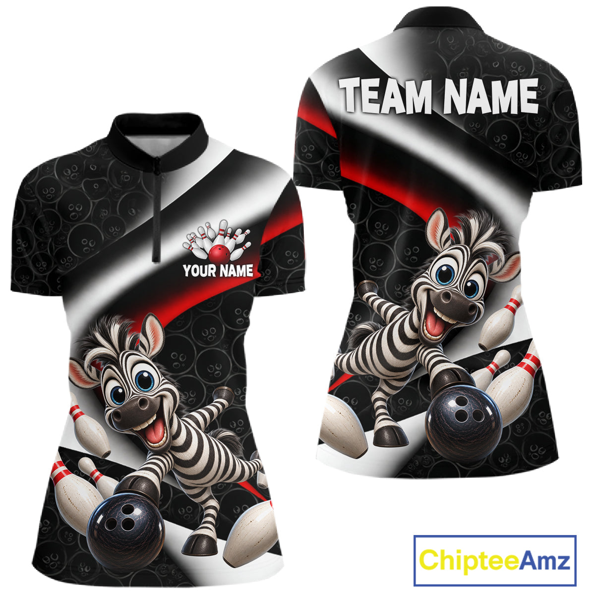 Funny Zebra Bowling Team Shirt For Women Custom Bowling League Outfit Polo & 1/4 Quarter Zip NBT1043