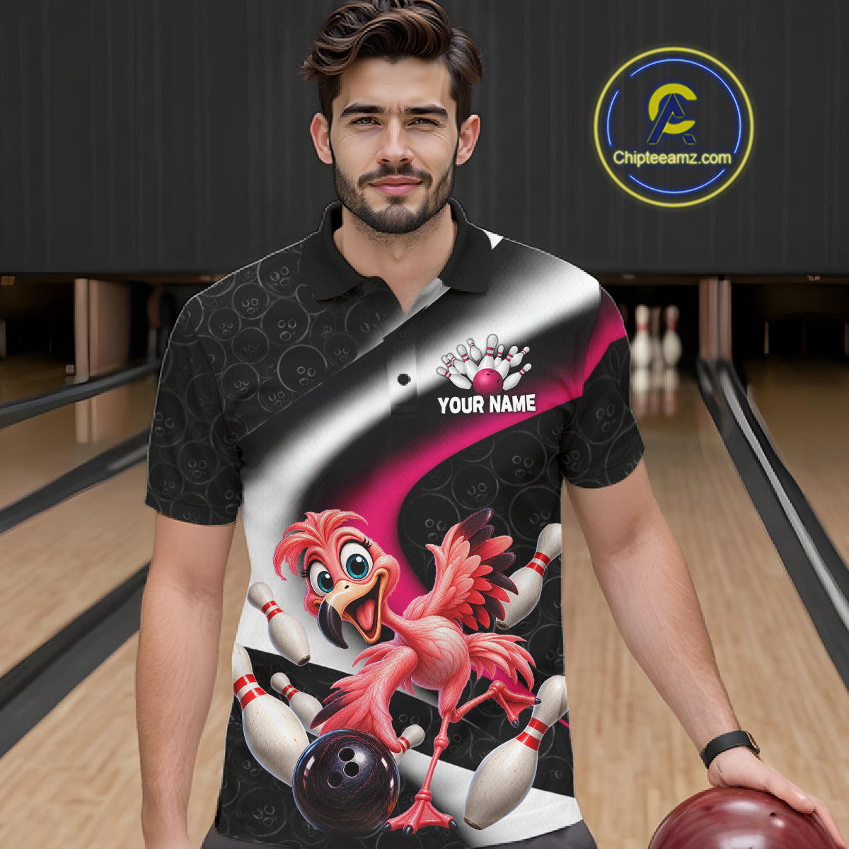 Funny Flamingo Bowling Team Shirt For Men Custom Bowling League Outfit Polo & 1/4 Quarter Zip NBT1044